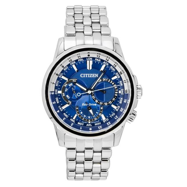 Citizen Calendrier World Time Stainless Steel Blue Dial Eco-Drive BU2021-51L 100M Men's Watch