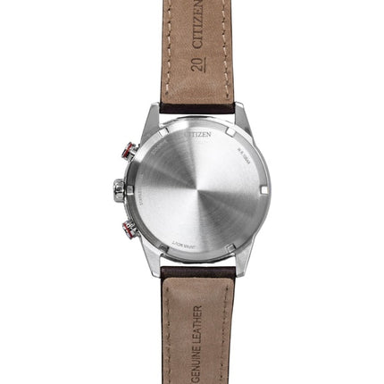 Citizen Eco-Drive Chronograph Analog Brown Leather Strap White Dial Solar CA4714-04A 100M Men's Watch