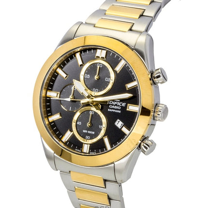Casio Edifice Analog Chronograph Two Tone Stainless Steel Black Dial Quartz EFB-710SG-1AV 100M Men's Watch