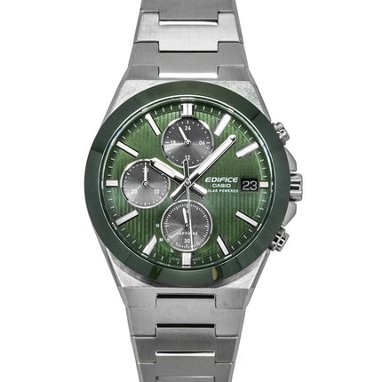 Casio Edifice Analog Chronograph Stainless Steel Green Dial Solar EFS-S650D-3A 100M Men's Watch