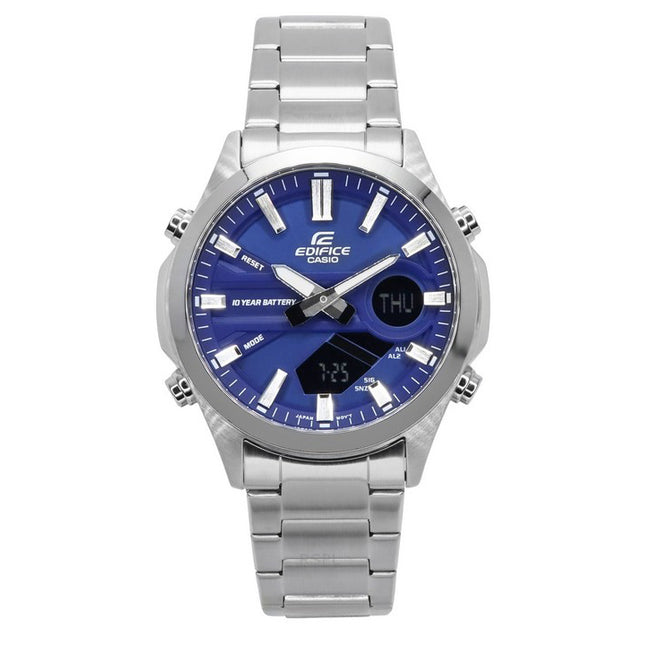 Casio Edifice Analog Digital Stainless Steel Blue Dial Quartz EFV-C120D-2A 100M Men's Watch