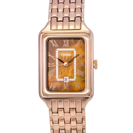 Fossil Raquel Rose Gold Tone Stainless Steel Brown Mother Of Pearl Dial Quartz ES5323 Women's Watch