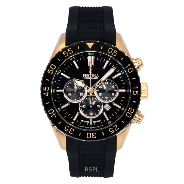 Festina Ceramic Chronograph Rubber Strap Black Dial Quartz F20516-2 100M Men's Watch