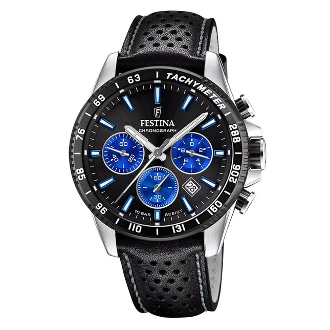 Festina Timeless Chronograph Leather Strap Black Dial Quartz F20561-6 100M Men's Watch