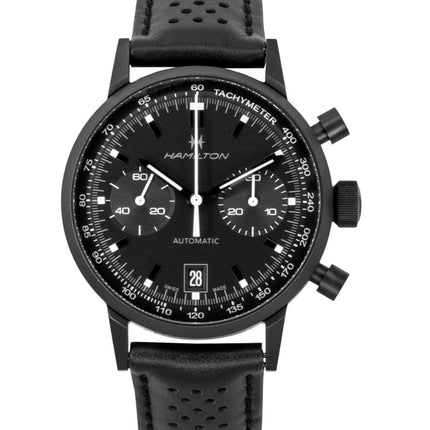 Hamilton American Classic Intra Matic Chronograph Leather Strap Black Dial Automatic H38446730 100M Men's Watch
