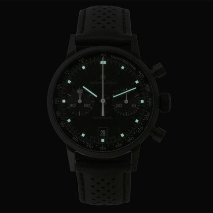 Hamilton American Classic Intra Matic Chronograph Leather Strap Black Dial Automatic H38446730 100M Men's Watch