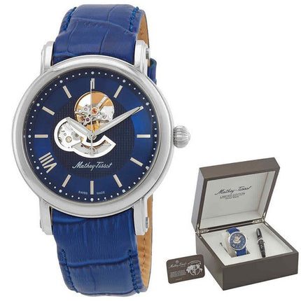 Mathey-Tissot Skeleton Genuine Leather Strap Blue Dial Automatic H7053ABU Men's Watch With Gift Set