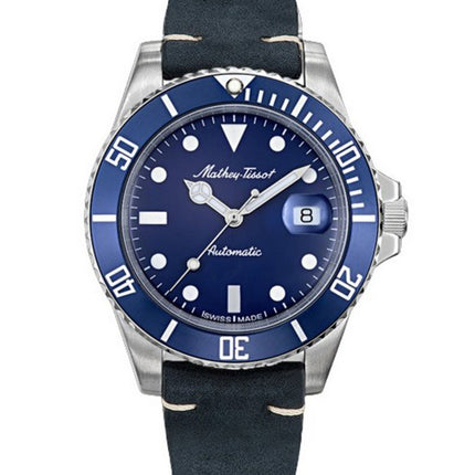 Mathey-Tissot Mathy Vintage Genuine Leather Strap Blue Dial Automatic H901ATLBU 100M Men's Watch