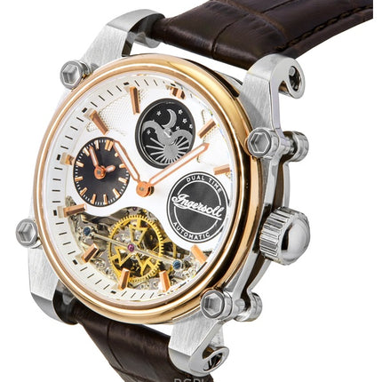 Ingersoll The Varsity Leather Strap Silver Skeleton Dial Automatic I15401 Men's Watch