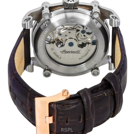 Ingersoll The Varsity Leather Strap Silver Skeleton Dial Automatic I15401 Men's Watch