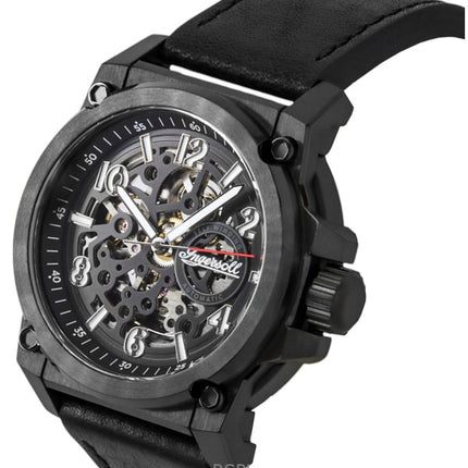 Ingersoll The Anvil Leather Strap Black Skeleton Dial Automatic I16602 Men's Watch