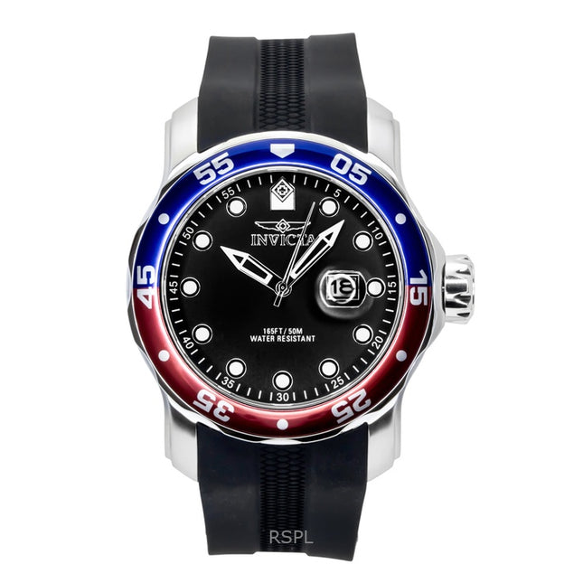 Invicta Pro Diver Silicone Strap Black Dial Pepsi Bezel Quartz 45735 200M Men's Watch