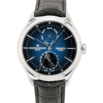 Baume & Mercier Clifton Leather Strap Moon phase Blue Dial Automatic M0A10593 Men's Watch