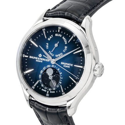 Baume & Mercier Clifton Leather Strap Moon phase Blue Dial Automatic M0A10593 Men's Watch