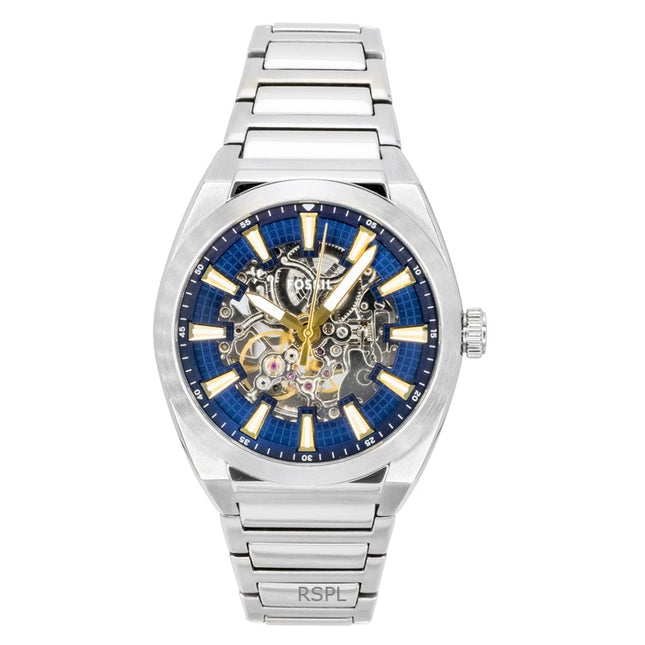 Fossil Everett Stainless Steel Blue Skeleton Dial Automatic ME3220 Men's Watch