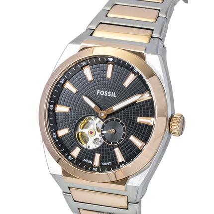 Fossil Everett Two-Tone Stainless Steel Open Heart Black Dial Automatic ME3277 Men's Watch