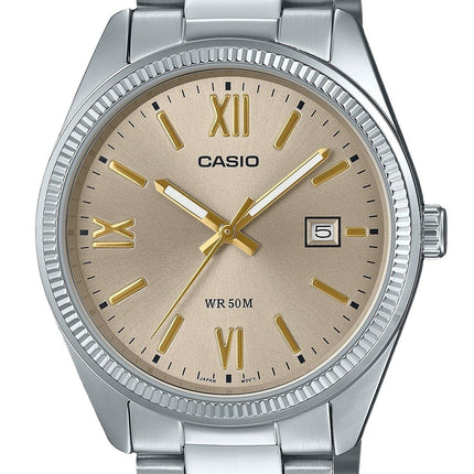 Casio Standard Analog Ion Plated Stainless Steel Beige Dial Quartz MTP-1302DD-9AV Men's Watch