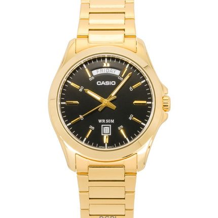 Casio Standard Analog Gold Tone Stainless Steel Black Dial Quartz MTP-1370G-1AV Men's Watch