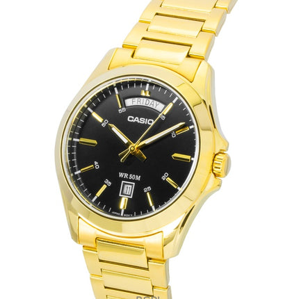 Casio Standard Analog Gold Tone Stainless Steel Black Dial Quartz MTP-1370G-1AV Men's Watch