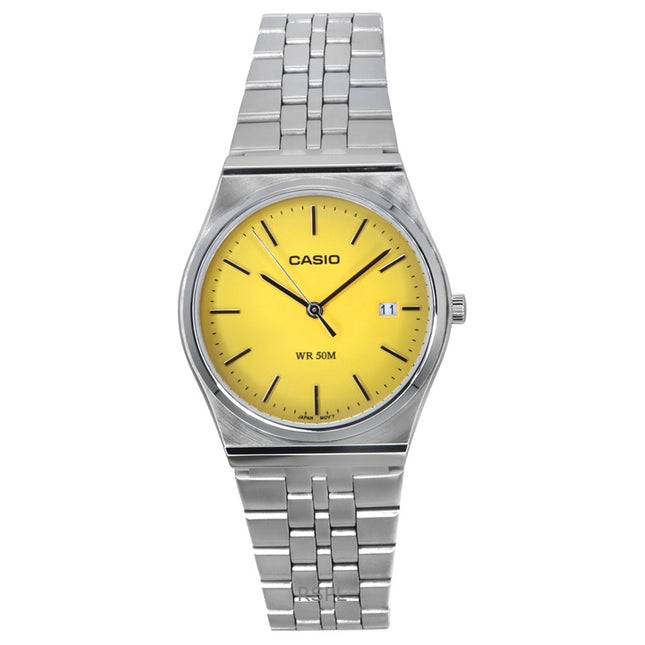 Casio Standard Analog Stainless Steel Yellow Dial Quartz MTP-B145D-9AV Unisex Watch