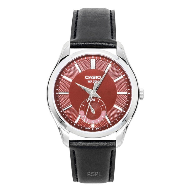 Casio Analog Leather Strap Red Dial Quartz MTP-B315L-4AV Men's Watch