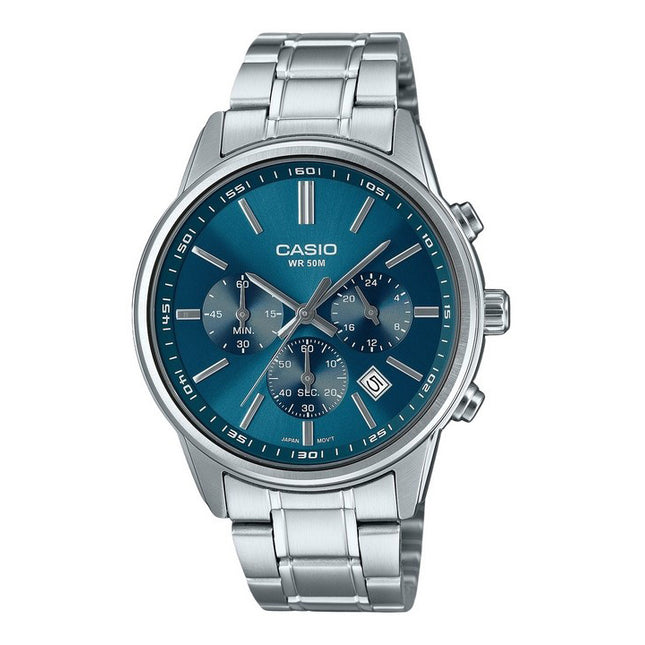 Casio Standard Analog Chronograph Stainless Steel Blue Dial Quartz MTP-E515D-2A1V Men's Watch