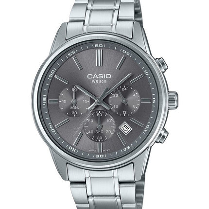 Casio Standard Analog Chronograph Stainless Steel Grey Dial Quartz MTP-E515D-8AV Men's Watch