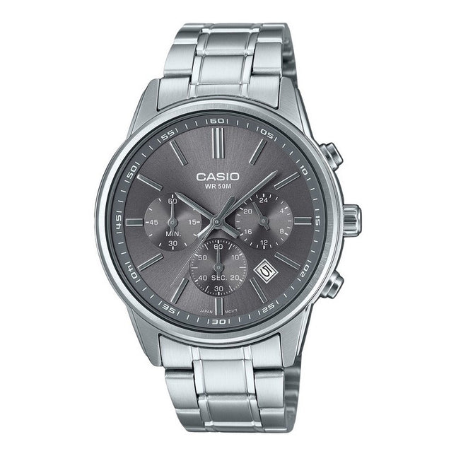 Casio Standard Analog Chronograph Stainless Steel Grey Dial Quartz MTP-E515D-8AV Men's Watch