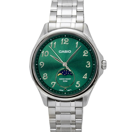 Casio Standard Analog Moon Phase Stainless Steel Green Dial Quartz MTP-M110D-3AV Men's Watch