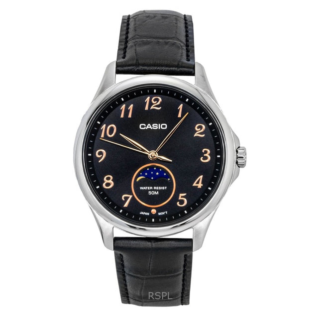 Casio Standard Analog Moon Phase Leather Strap Black Dial Quartz MTP-M110L-1AV Men's Watch