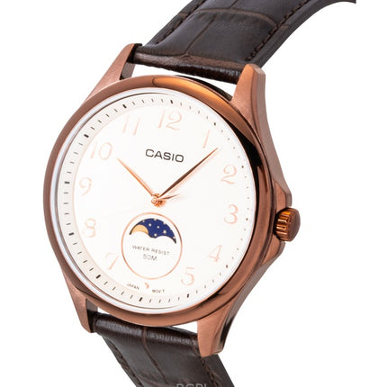Casio Standard Analog Moon Phase Leather Strap Ivory Dial Quartz MTP-M110RL-5AV Men's Watch