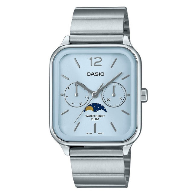Casio Standard Analog Moon Phase Stainless Steel Baby Blue Dial Quartz MTP-M305D-2AV Men's Watch