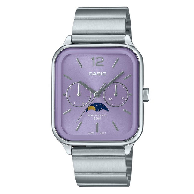 Casio Standard Analog Moon Phase Stainless Steel Purple Dial Quartz MTP-M305D-6AV Men's Watch