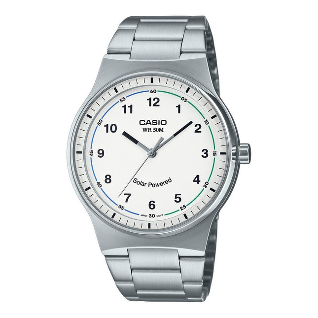 Casio Standard Analog Stainless Steel White Dial Solar MTP-RS105D-7BV Men's Watch