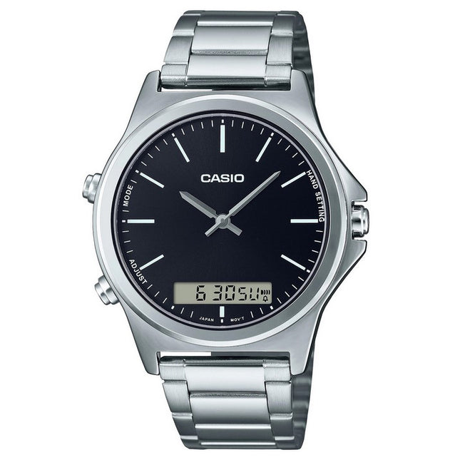 Casio Analog Digital Black Dial Stainless Steel MTP-VC01D-1E MTPVC01D-1 Mens Watch