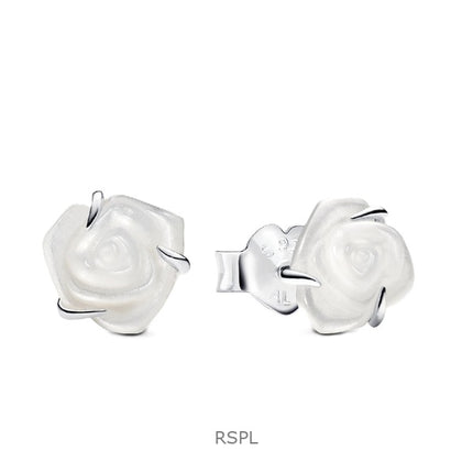 Pandora White Rose In Bloom Stud Earring With White Bioresin P-293209C01 For Women