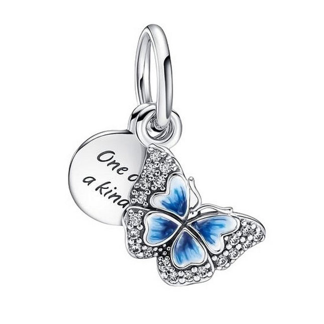 Pandora Blue Butterfly And Quote Double Dangle Charm 790757C01 For Women