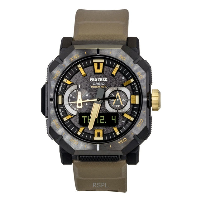 Casio Pro Trek Analog Digital Smartphone Link Brown Rubber Strap Black Dial Solar PRW-B1000-5 100M Men's Watch