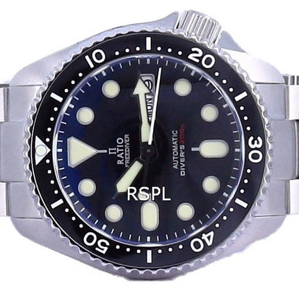 Ratio FreeDiver Black Dial Sapphire Crystal Stainless Steel Automatic RTA100 200M Men's Watch
