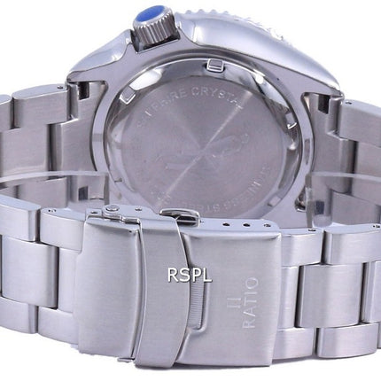 Ratio FreeDiver Black Dial Sapphire Crystal Stainless Steel Automatic RTA100 200M Men's Watch