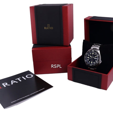 Ratio FreeDiver Black Dial Sapphire Crystal Stainless Steel Automatic RTA100 200M Men's Watch