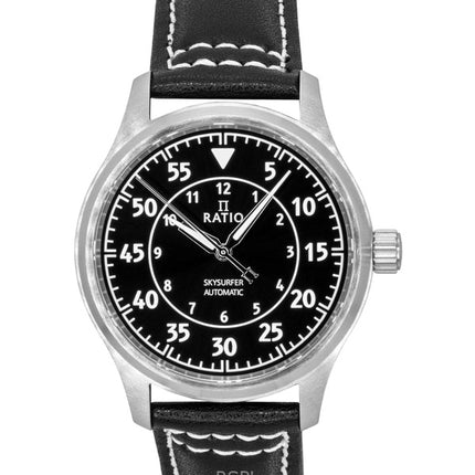 Ratio Skysurfer Pilot Black Sunray Dial Leather Automatic RTS321 200M Mens Watch
