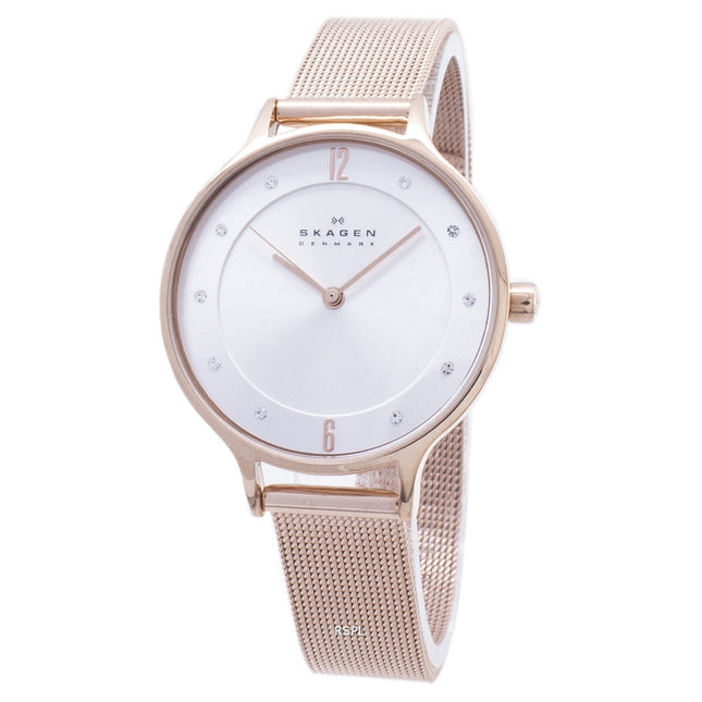 Skagen Anita Silver Dial Crystal Rose Gold-Tone Mesh Bracelet SKW2151 Women's Watch