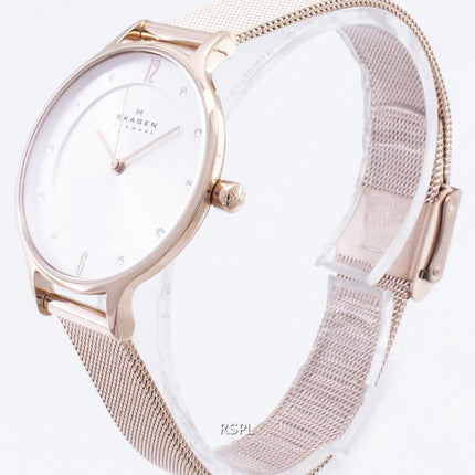 Skagen Anita Silver Dial Crystal Rose Gold-Tone Mesh Bracelet SKW2151 Women's Watch