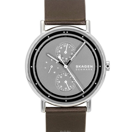 Skagen Signatur Leather Strap Multifunction Grey Dial Quartz SKW6941 Men's Watch