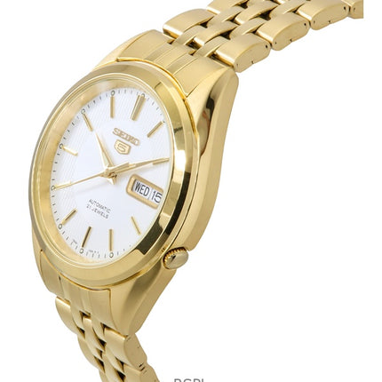 Seiko 5 Gold Tone Stainless Steel White Dial 21 Jewels Automatic SNKL26K1 Mens Watch