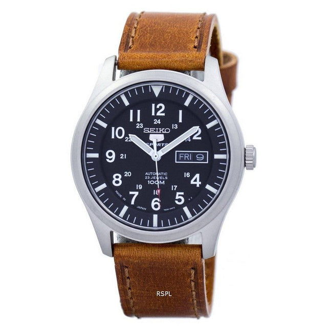 Refurbished Seiko 5 Sports Automatic Japan Made Brown Leather SNZG15J1-var-LS9 100M Men's Watch