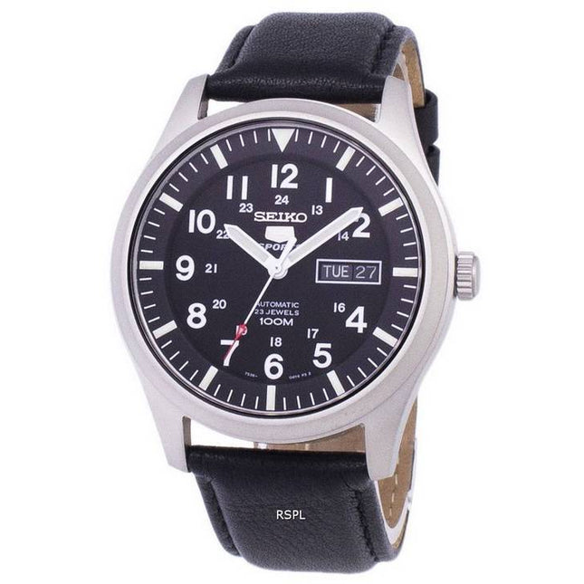 Refurbished Seiko 5 Sports Automatic Black Leather SNZG15K1-var-LS10 100M Men's Watch