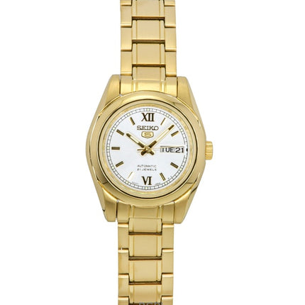 Seiko 5 Gold Tone Stainless Steel White Dial Automatic SYMK30K1 100M Women's Watch