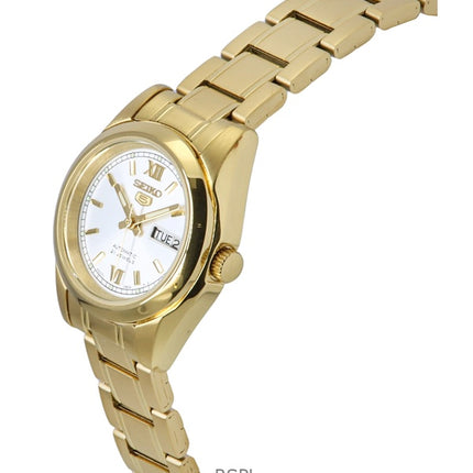 Seiko 5 Gold Tone Stainless Steel White Dial Automatic SYMK30K1 100M Women's Watch